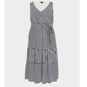 Navy & White Striped Tired Midi Dress